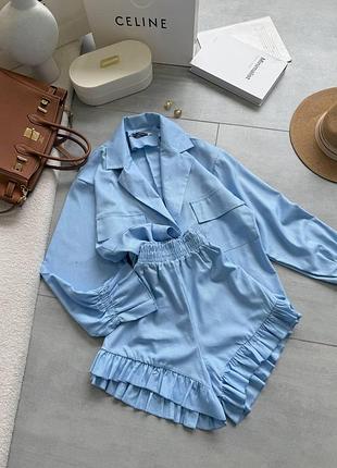 Жіночий костюм "linen breeze" — натуральний льон, легкість та комфорт. блакитний 42-44 — ‼️заміри в описі‼️