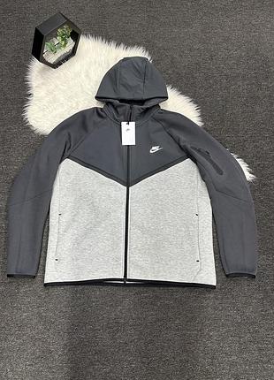 Чоловіча сіра толстовка-худі на блискавці nike tech fleece full-zip windrunner hoodie