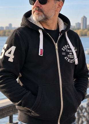 Superdry track & field — тепла худі на хутрі, культовий британський стиль l