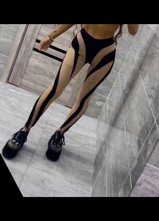 Лосіни леггінси зі вставками сітки з надписом mugler