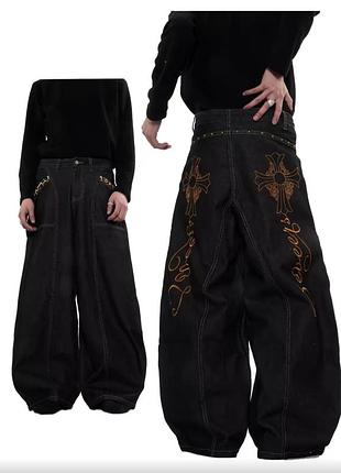 Широкі джинси chrome hearts "cross embroidery" (стиль opium / y2k)