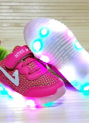 Детские кроссовки для девочки со светящей подошвой размеры 23, 245 фото
