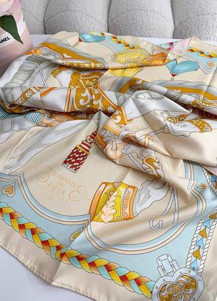Шовкова хустка hermès harnais de coeur 90 створена дизайнером дайсуке номурою (daiske nomura)  90 × 90 см 100% шовк ручний край (roll-hem)