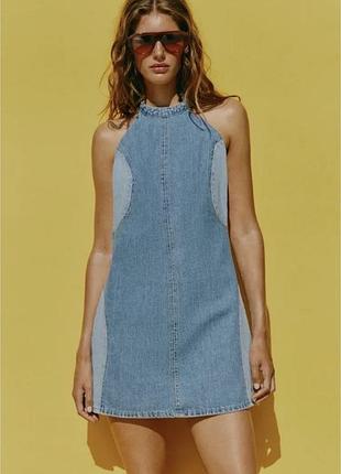Коротке жіноче плаття zara z1975 з відкритою спиною, джинсове, блакитне, розміри s, l