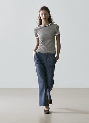 Черные укороченные вощеные брюки massimo dutti, хлопок, свежие коллекции