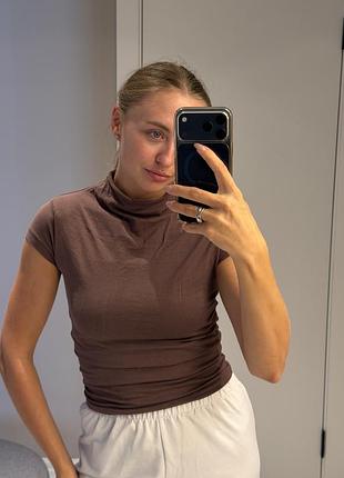 Футболка жіноча zara коричнева/біла