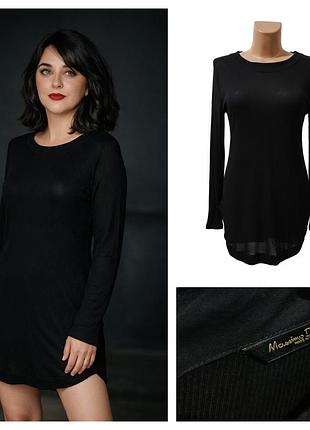 Massimo dutti, чорна базова сукня з довгим рукавом і круглим вирізом горловини, виконана з тонкого трикотажу в дрібний рубчик.