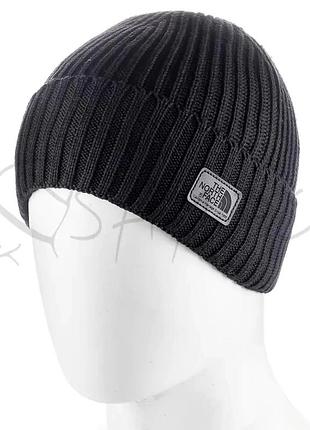 Шапка мужская с отворотом на флисовой подкладке шерстяная north face ottr553 черный