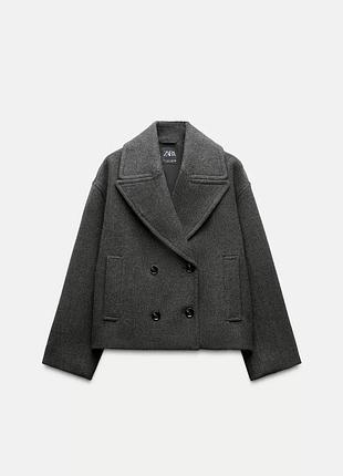 Сіре укорочене пальто zara
