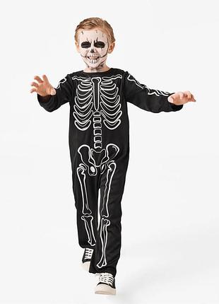Костюм маскарадный скелет на хелловин светится в темноте lidl halloween 122-128, 6-8 лет