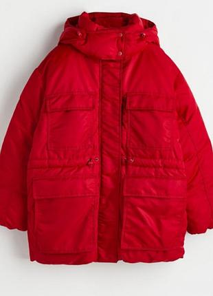 Жіноча куртка-пуховик h&m червона об'ємна xs