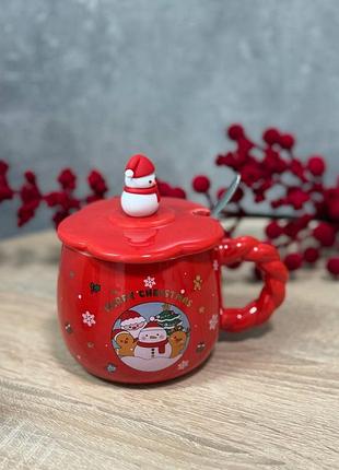 Чашка с крышкой новогодняя yiwu winter's tale фарфоровая 400 мл красный fm-cs-20c