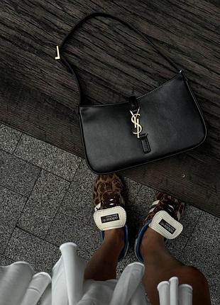 Saint laurent hobo le 5 a 7 leather shoulder bag in black/gold 24 х 14 х 6.5 см
