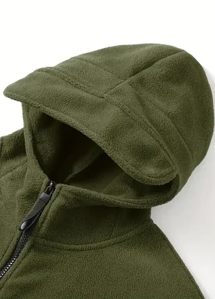 Мужская флисовая кофта olive green, теплая кофта с капюшоном, флисовая кофта 4