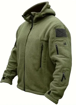 Мужская флисовая кофта olive green, теплая кофта с капюшоном, флисовая кофта 5