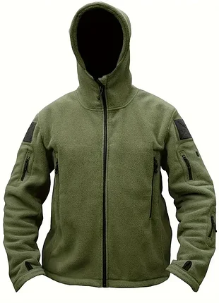 Мужская флисовая кофта olive green, теплая кофта с капюшоном, флисовая кофта