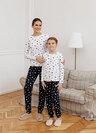 Женская пижама с брюками - звездочки - family look мама/донька