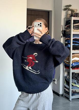 Светр кофта толстовка худи реглан свитшот свитер style ralph lauren polo в'язаний оверсайз з лижником