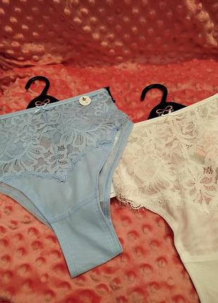 Трусики жіночі hunkemöller мереживні, блакитні та білі, розмір xl