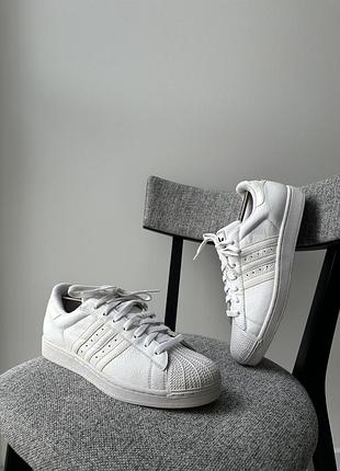 Шкіряні осінні чоловічі великі кросівки кеди взуття adidas superstar