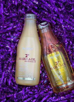 Поживний набір beaver marula oil: шампунь і кондиціонер для сухого та пошкодженого волосся: шампунь 730 мл + кондиціонер 730 мл