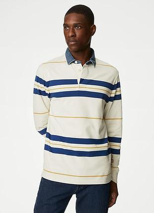 Лонгслив поло m&amp;s regular fit pure cotton stripes polo collar tshirt джемпер свитшот