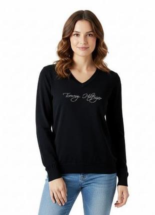 Жіночий джемпер tommy hilfiger (pima cotton blend) зі стразами, розмір l/xl