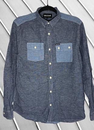 Мужская голубая рубашка lyle &amp; scott s m 44 46 лайл скот приталенная рубашка slim fit с льном хлопок рами lyle &amp; scott s m