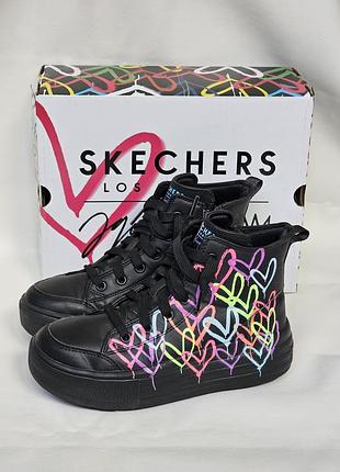 Дитячі черевики, хайтопи, кеди skechers x jgoldcrown, з принтом сердечки, р.34