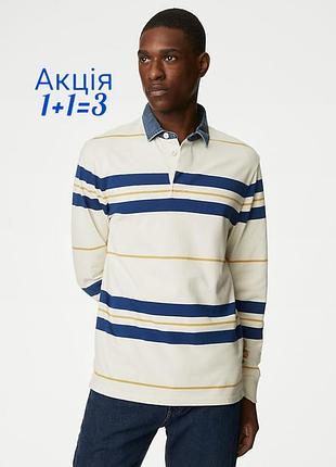 Лонгслив поло m&amp;s regular fit pure cotton stripes polo collar tshirt джемпер свитшот