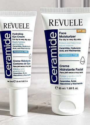 Набір для обличчя 2в1 зволожуючий з керамідами ceramide revuele, денний крем spf25 + крем для шкіри навколо очей
