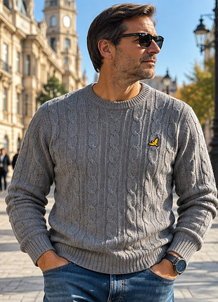 Brave soul london — чоловічий джемпер косичка, сірий, l, британський casual