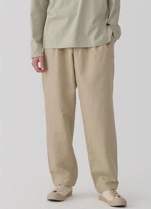 Штани чіноси muji men's hemp blend pleated straight leg trousers