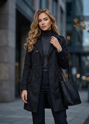 Тренч плащ zara basic черный демисезонный