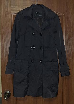 Тренч плащ zara basic чорний демісезонний 2