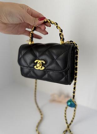 Міні сумочка в стилі chanel чорна з довгим ремінцем