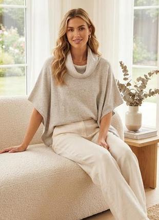 Супер крутой кашемир пончо свитер свободного кроя с горловиной-хомутом cashmere blend