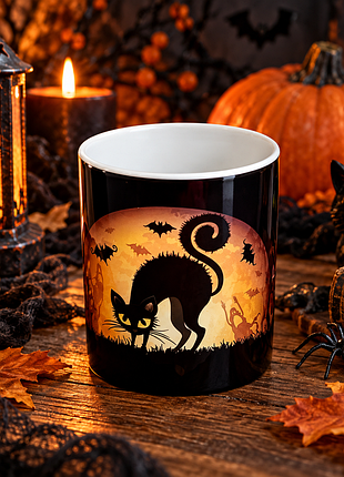 Керамическая кружка happy halloween-черный кот-полнолуние+подарок