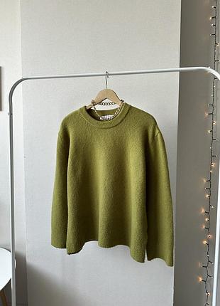 Оливковий теплий светр оверсайз з вовною хакі гірчичний zara