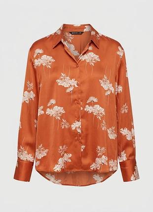 Атласна сорочка marks & spencer autograph з квітковим принтом, теракотова, uk 20 / eur 48