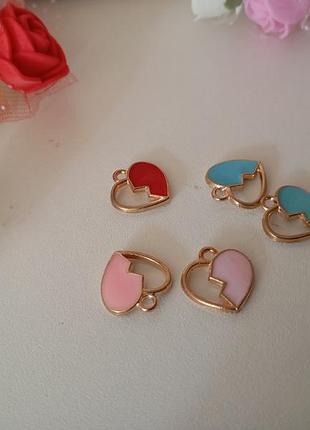 Подвески сердце цветные 5шт