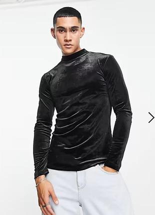 Чорний велюровий обтислий чоловічий гольф asos design