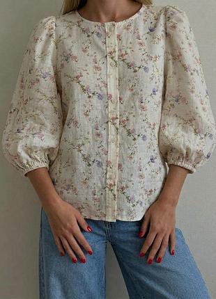 Блуза h&amp;m из премиальной линейки linen blend с натуральным составом в цветочек