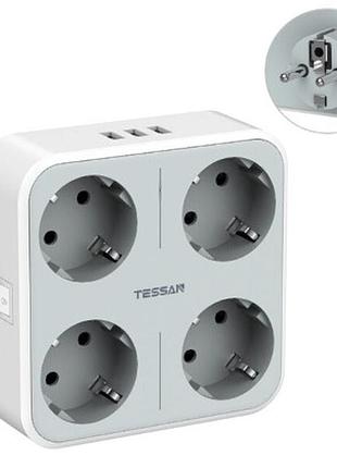 Разветвитель tessan (4 евро розетки, 3 usb порта, выключатель)