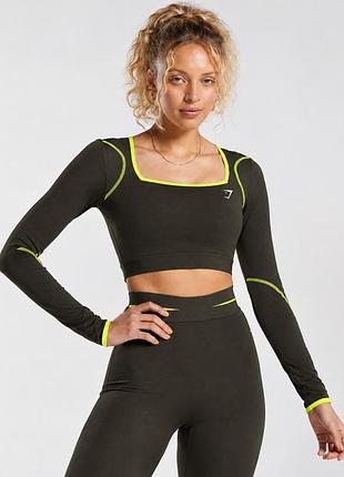 Gymshark contrast long-sleeve  женский спортивный кроп рашгард/лонгслив для тренировок