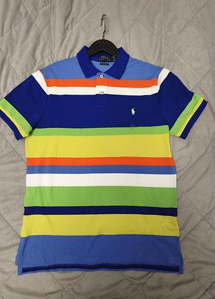 Polo ralph lauren рубашка-поло размер l в цветную полоску, цвет heritage royal multi насыщенный королевский синий цветной
