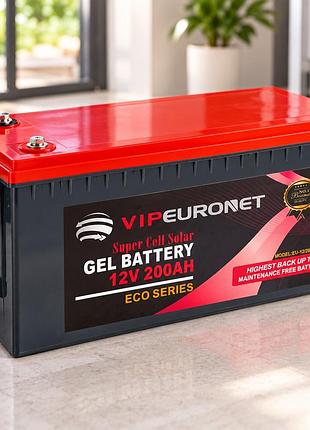 Акумулятор vipeuronet 12v 200ah eco series / гелевий акумулятор для сонячних енергосистем, систем резервного живлення