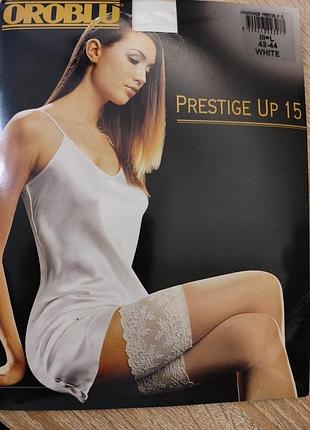 Люксовые белые свадебные чулки oroblu prestige up 15 den l / чулки с широким кружевом