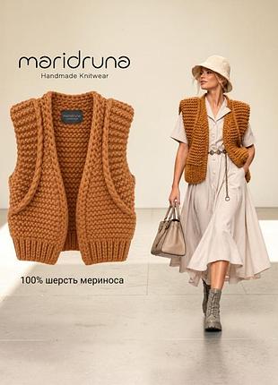 Maridruna handmade knitwear вязаный жилет 100% шерсть мериноса