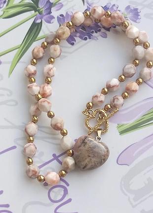 Авторское колье "pink zebra jasper heart" 5